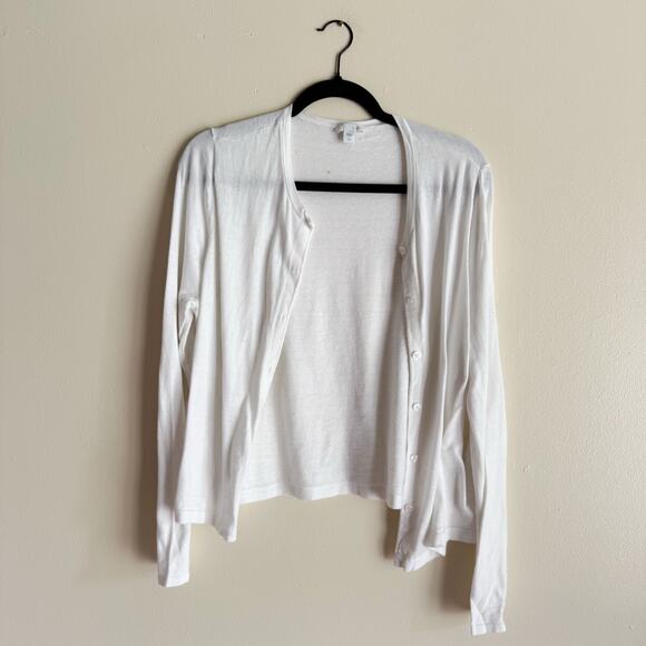 J. Jill White Button Front Cotton Bamboo Lightweight Cardigan Sweater Large Tall - Picture 1 of 6